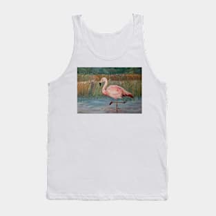 Pink flamingo on the Muga River Tank Top